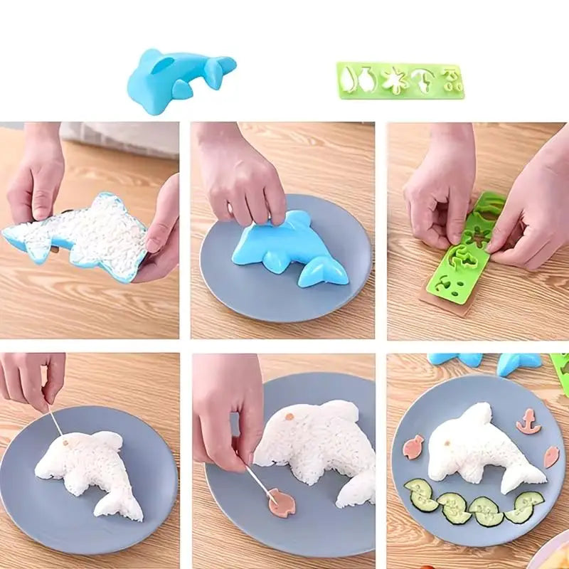 4-Piece Animal Sushi Mold Set – Rabbit & Dolphin Bento Maker