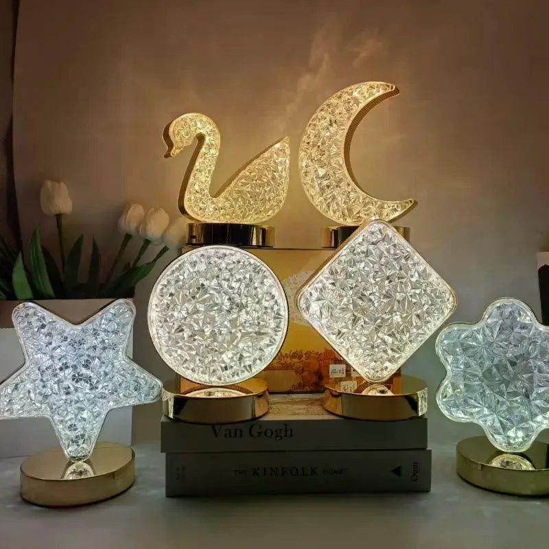 1Pcs USB Bedside LED Ambient Table 3D Moon Lamp Touch Control 3D Crystal Star Flower Night Light Girls Room Home Decor Zpaxo