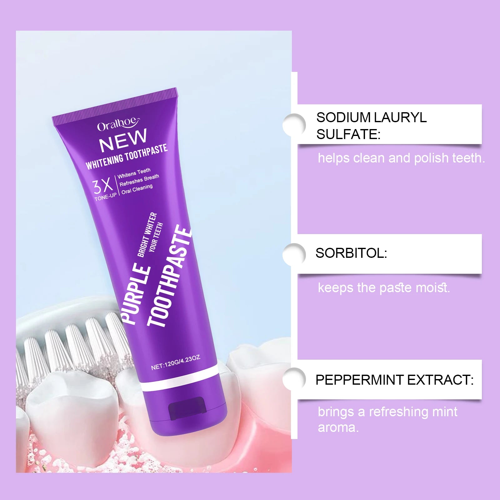 Purple Whitening Toothpaste – Fluoride-Free Fresh Mint 120g Whitening Toothpaste Zpaxo