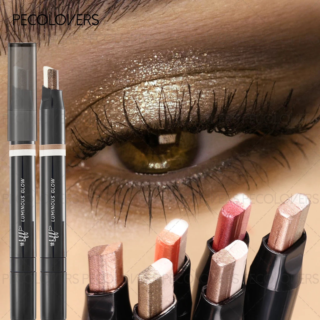 1PC Glitter Double Color Eyeshadow Stick Metallic Gradient Waterproof Two Tone Long Lasting Shimmer Shadow Pen 2 in 1 Eye Makeup Zpaxo