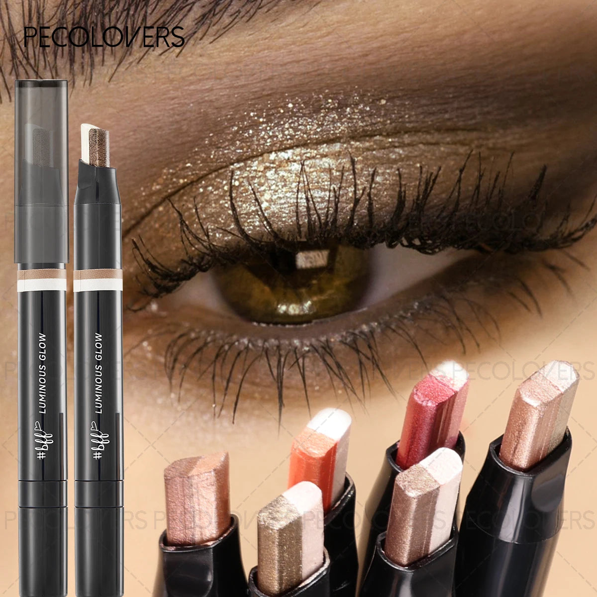 1PC Glitter Double Color Eyeshadow Stick Metallic Gradient Waterproof Two Tone Long Lasting Shimmer Shadow Pen 2 in 1 Eye Makeup Zpaxo