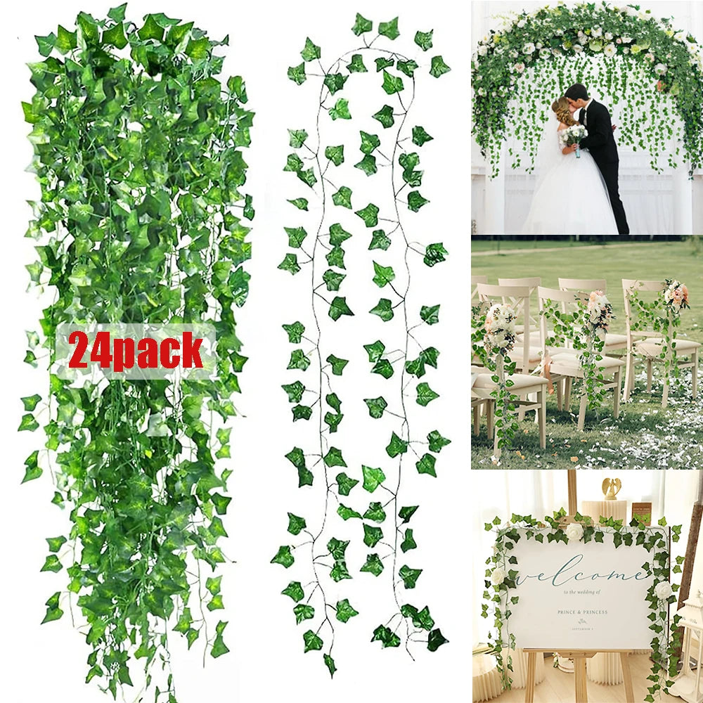 12 Artificial Ivy Fake Vines Garland Hanging Plants Green Leaves