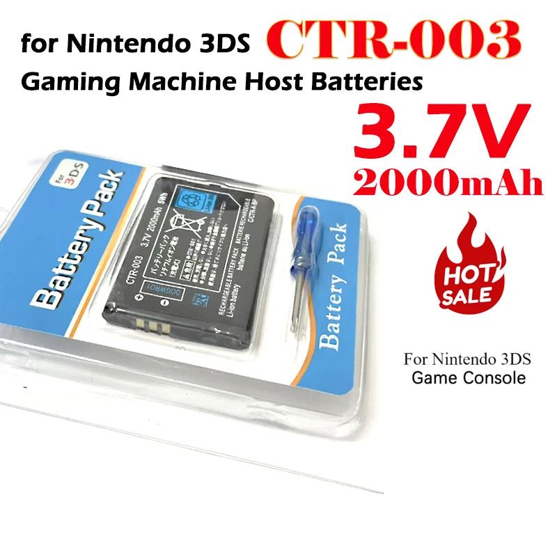 CTR-003 3DS Battery CTR003 2000mAh 3.7V Lithium Ion Batteries for Nintendo 3DS/2DS Game Console N3DS CTR 003 Rechargeable Cell Zpaxo