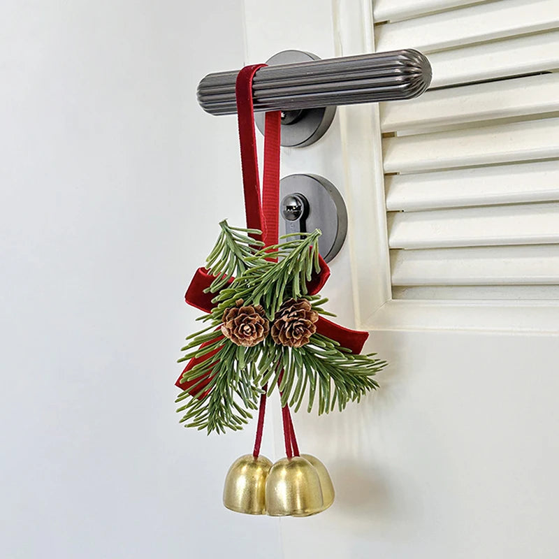 Christmas Jingle Bell Door Hanger – Velvet Bow & Pine Cone Decor Christmas Door Ornament Zpaxo