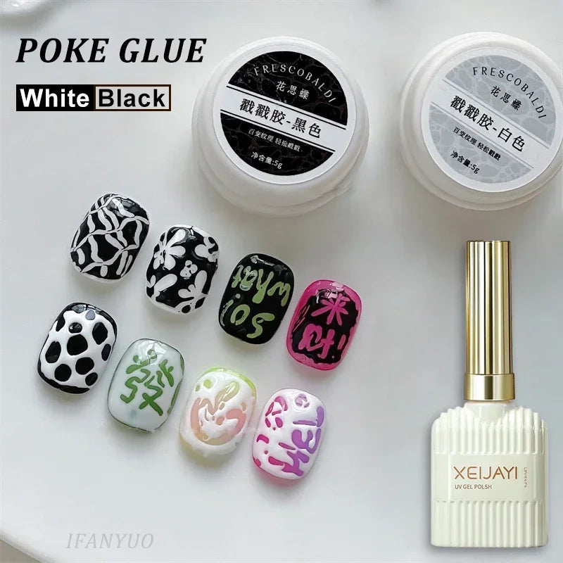Lace Hole Black White Nail Poke Art Glue Bubble Ocean Wave Pattern