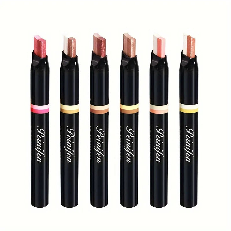 2-in-1 Highlight Glitters Eyeshadow Stick Double-ended 2-color Glitters Pearlescent Earth Brown Tone Not Smudged Eye Makeup Zpaxo