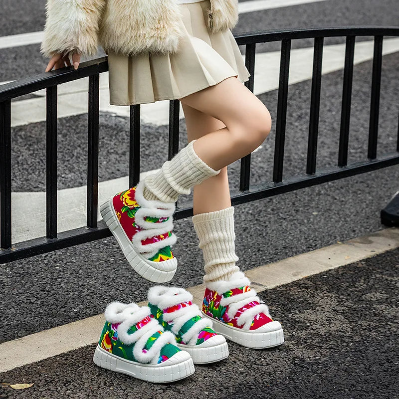 SHAJI Women Floral Print Closed Back Cotton Slippers Winter Warm