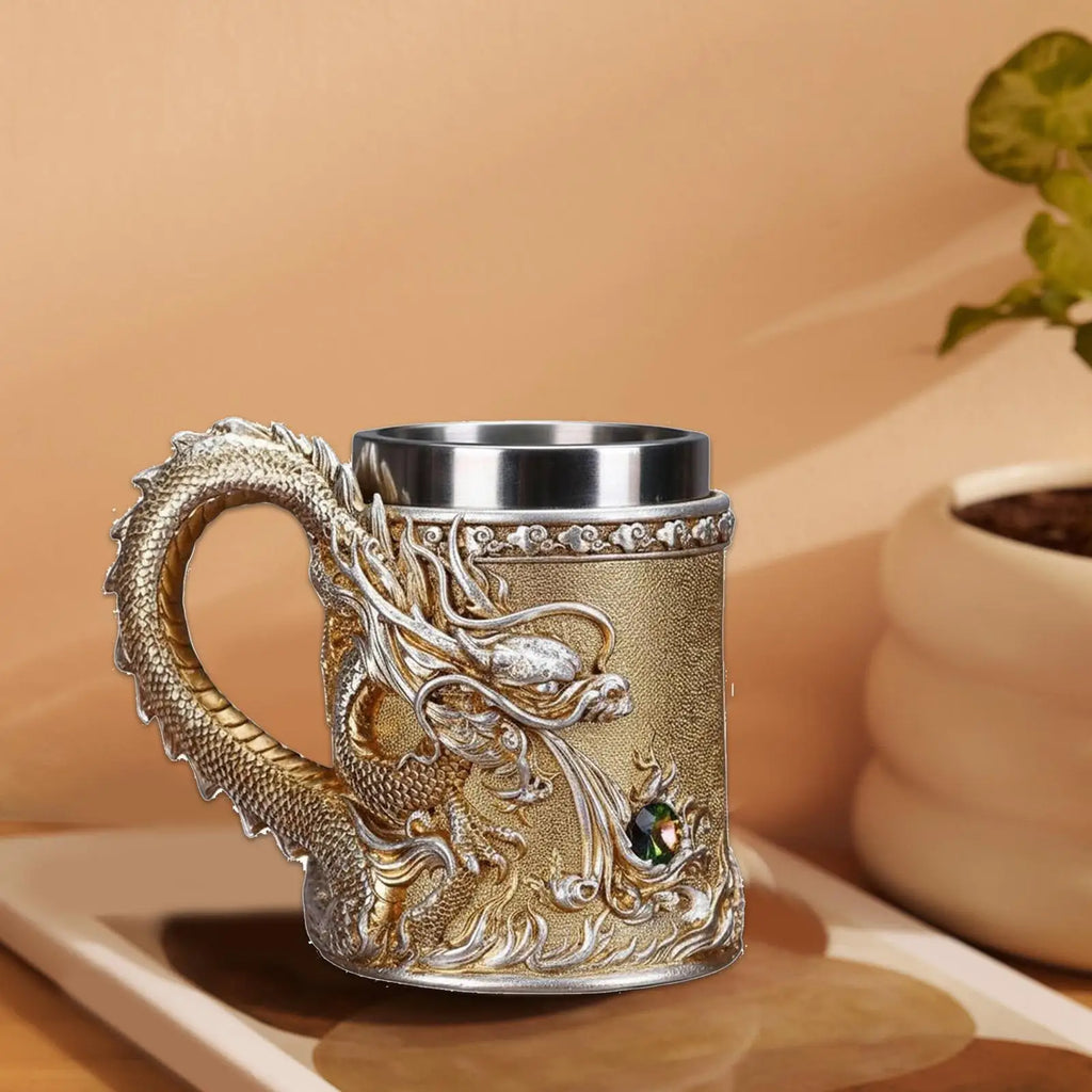 Dragon Cup Embossed Chinese Metal Drinkware Fun Coffee Mugs Tea Table