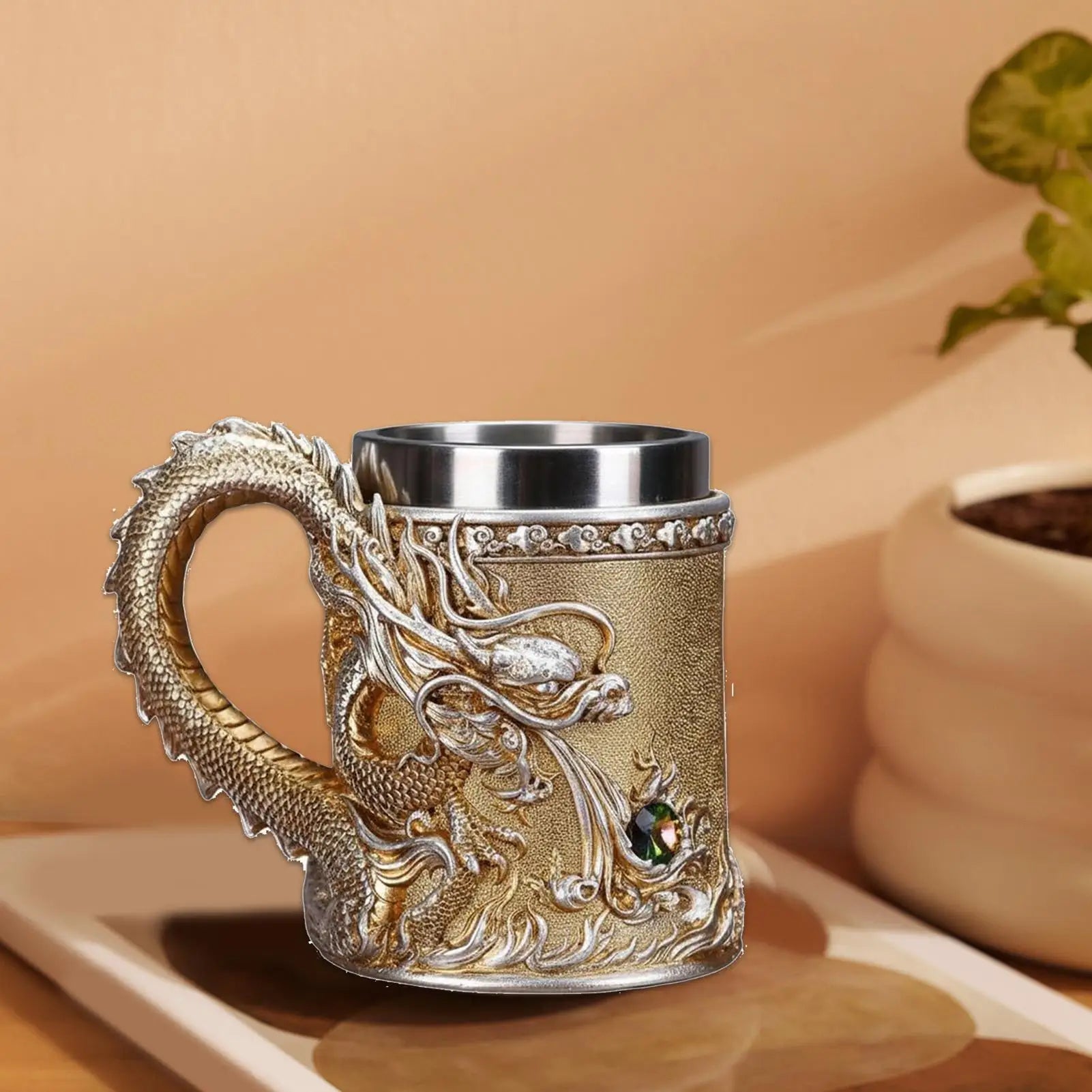 Dragon Cup Embossed Chinese Metal Drinkware Fun Coffee Mugs Tea Table
