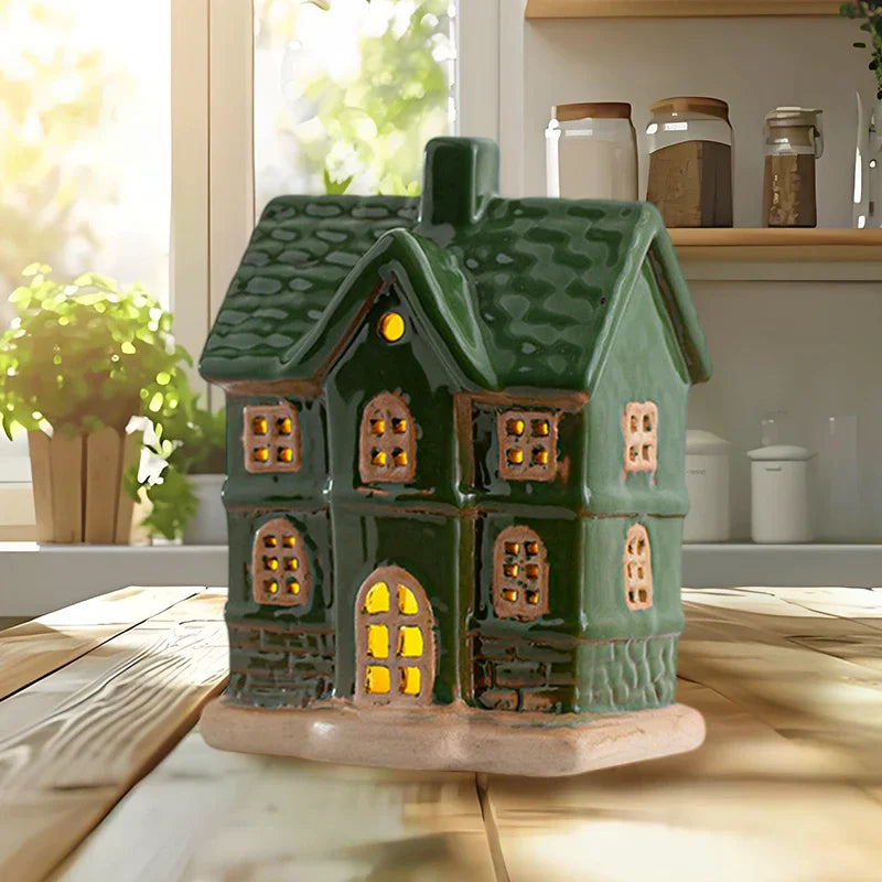 White Ceramic House Decor Lights Village Light Up Decorations Winter Zpaxo