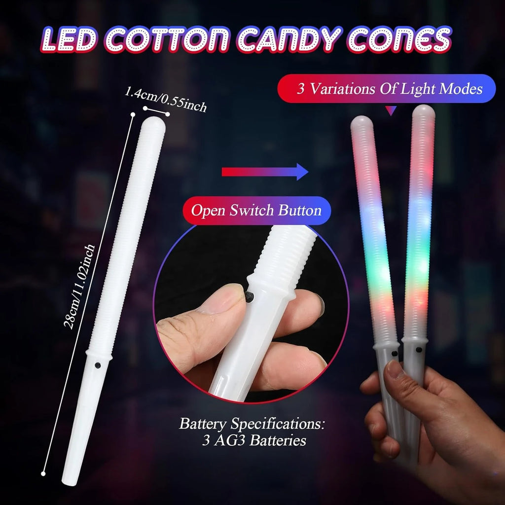 Colorful Flashing LED Cotton Candy Cones Reusable Waterproof Glow