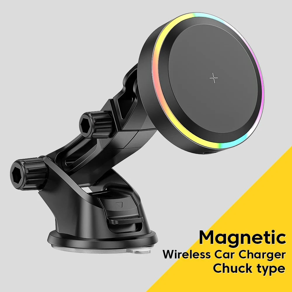 Magnetic RGB Wireless Charging Auto Holder 15W Fast Inflatable Car Navigation Phone Holder Auto Universal Phone Holder Stand Zpaxo Chuck type