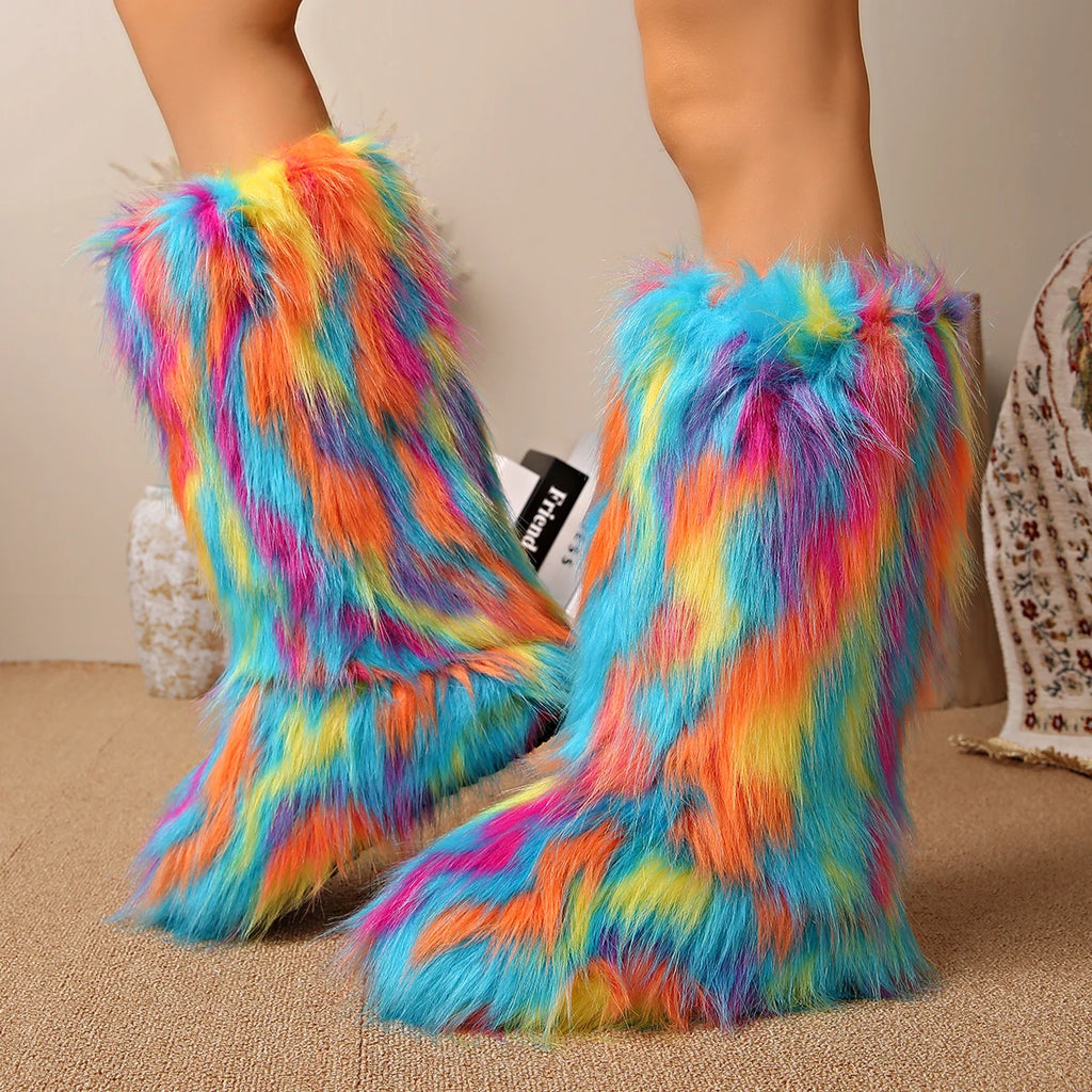 Luxury Furry Snow Boots Women 2025 Winter Over Knee 50cm Thigh High Fluffy Faux Fur Boots Ladies Plush Warm Platform Shoes Zpaxo