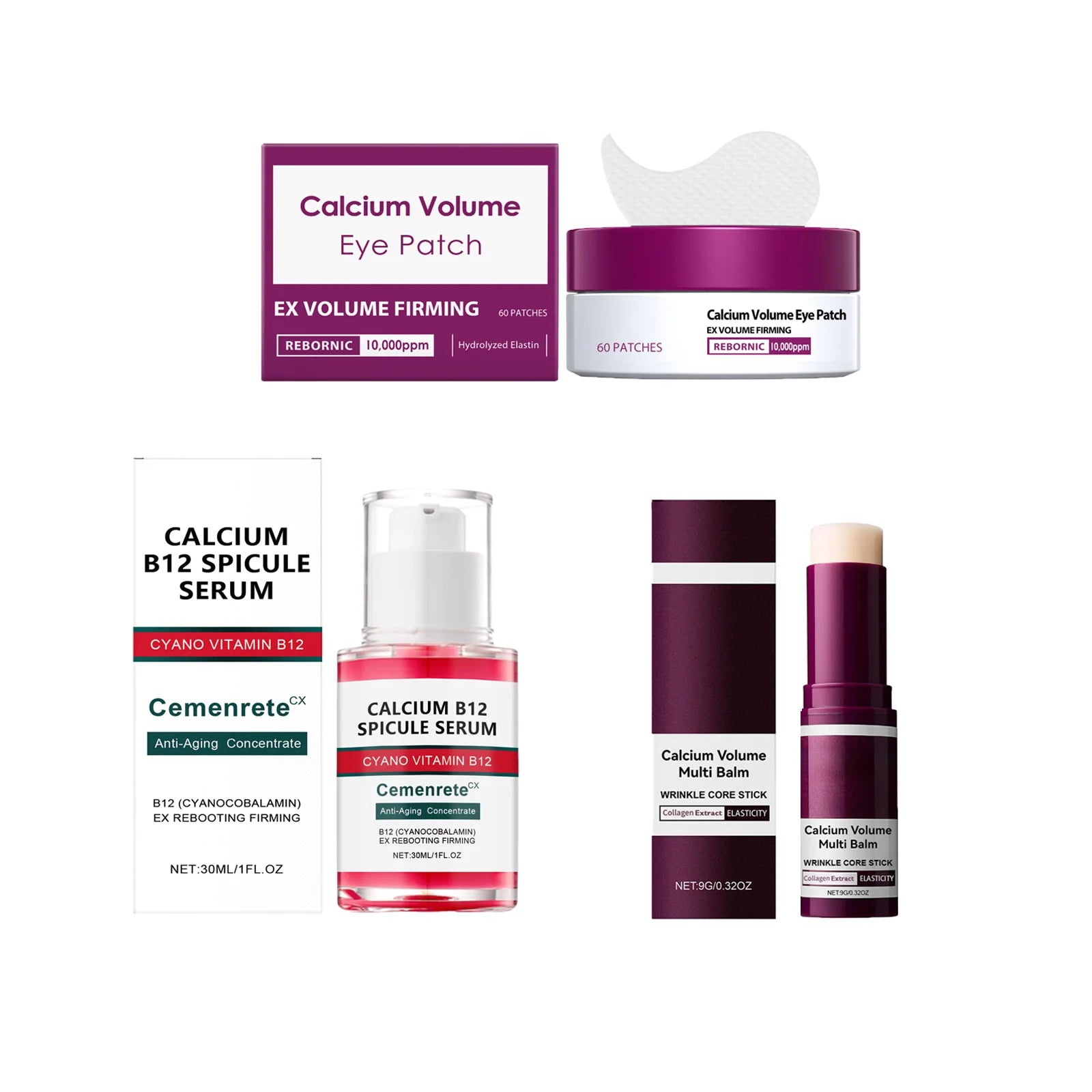 Hoygi Calcium Anti-Aging Skincare Set – Serum, Eye Patches & Balm Anti-Aging Skincare Set Zpaxo