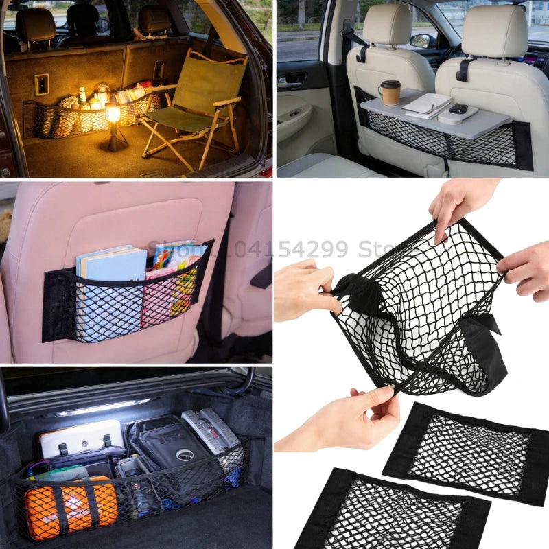 Car Trunk Elastic Storage Net Mesh Fixed Straps Car Organizer Extinguisher Storage Net Bag Seat Back Fixing Bag Auto Accessories Zpaxo