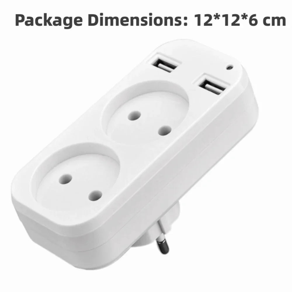 EU Plug Power Strip Adapter – 2 AC Sockets & 2 USB Ports 1200W Power Strip Adapter Zpaxo
