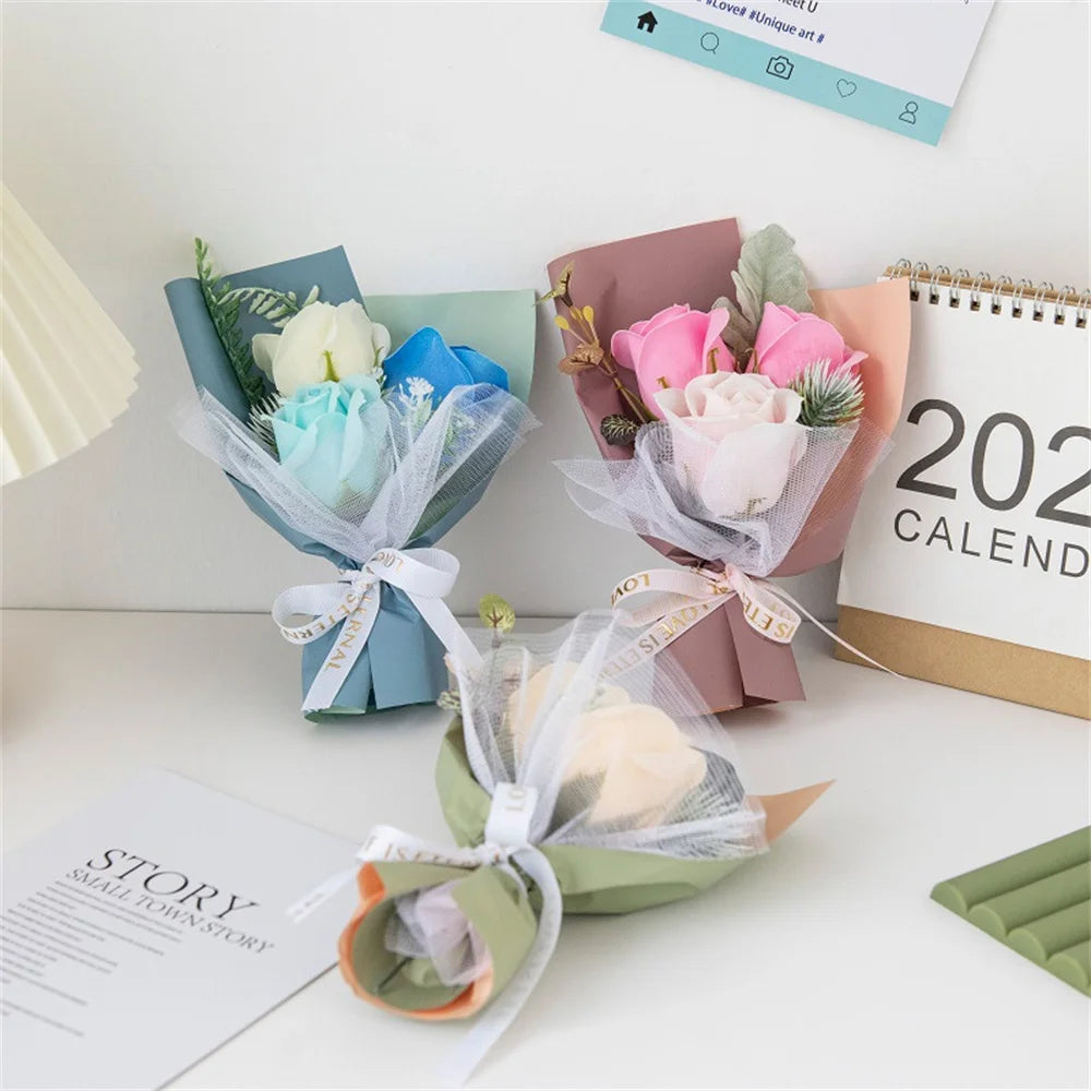 3-Head Soap Rose Bouquet – Floral Gift & Home Decor