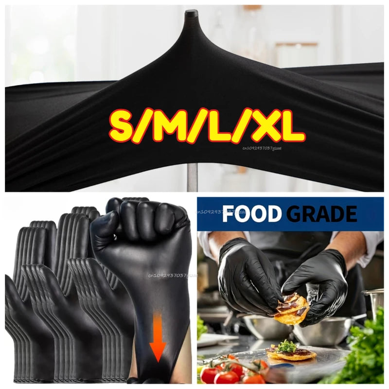10/30/50/100PCS Disposable Gloves Black Nitrile Gloves for Work Latex Free Home Cleaning Glove Textured Mechanic Tattoo Hair Dye Zpaxo