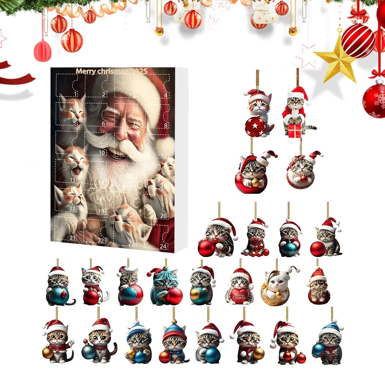 2025 Cat Christmas Advent Calendar 24 Days 2D Acrylic Pendant