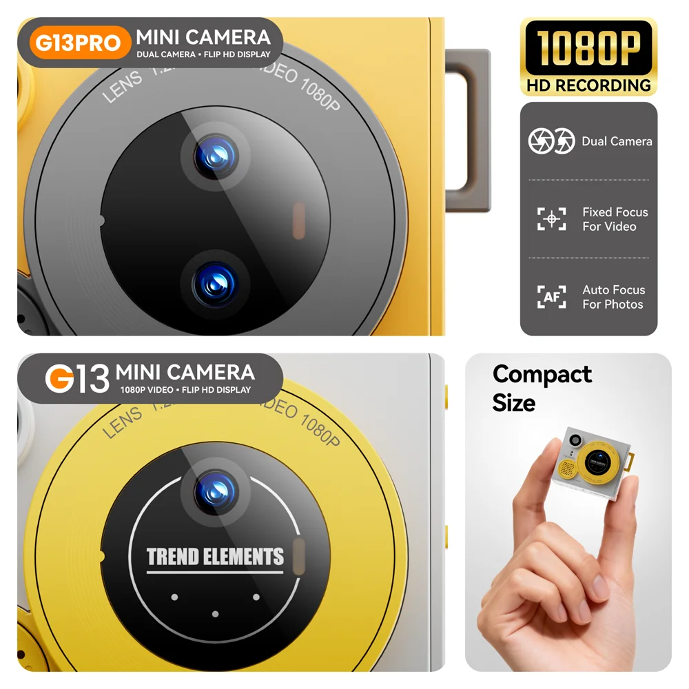 G13 Digital Camera 180° Flip Screen Selfile Keychain Camera Retro Support Memory Card HD Very Small Camcorder Video Recorder New Zpaxo