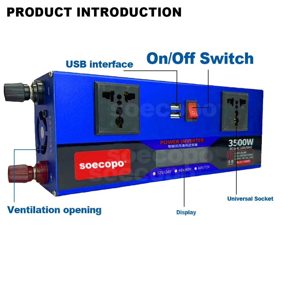 Smart Dual Voltage Inverter 3500W 12V 24V 48V 60V 72V 220V 110V USB