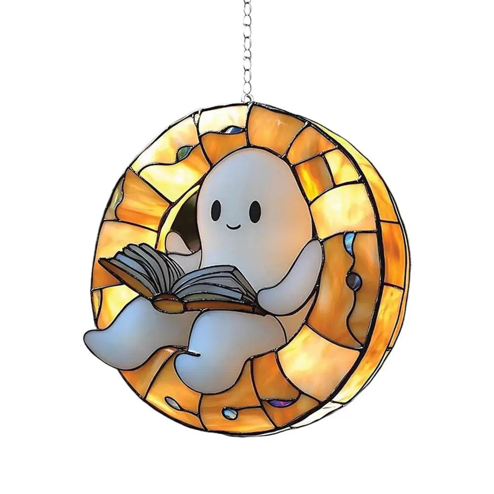 Ghost Reading Book Acrylic Suncatcher Window Ornament | Spooky Window Suncatcher Zpaxo C