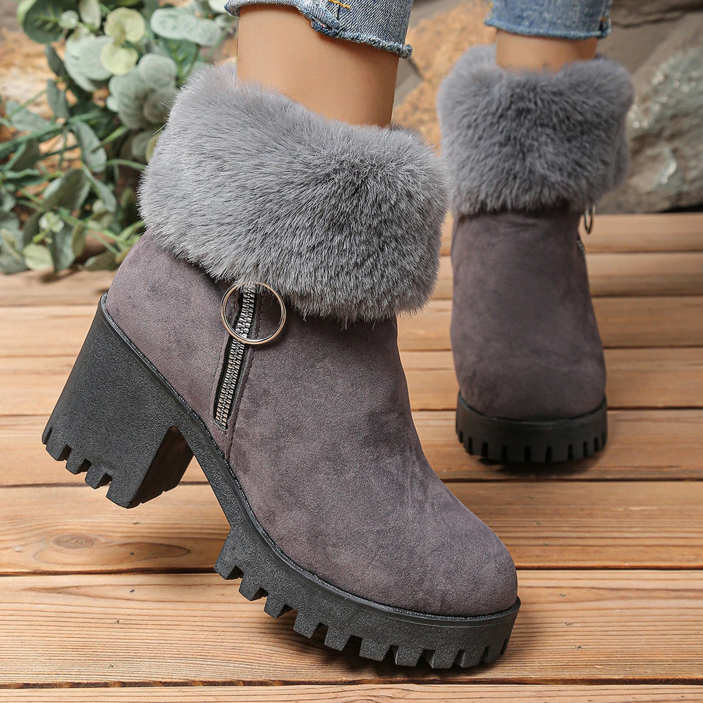 Winter Women Boots Chunky Platform High Heel Ankle Boots Women Non Slip Thick Bottom Snow Boots Comfortable Outdoor Shoes Women Zpaxo