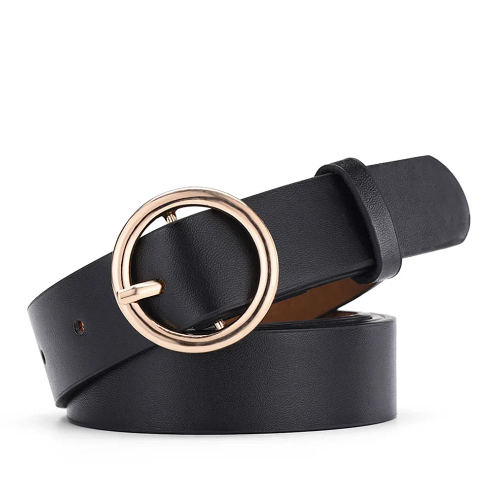 Women's Belt Fashionable Round Buckle Jeans Cargo Pants Skirt Thin