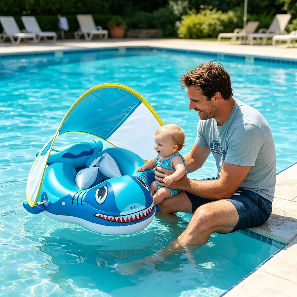 Kids Floats For Pool Inflatable Swimming Ring With Sun Shade Floating Water Chair For Boys Girls Ages 6-48 Months Outdoor River Zpaxo