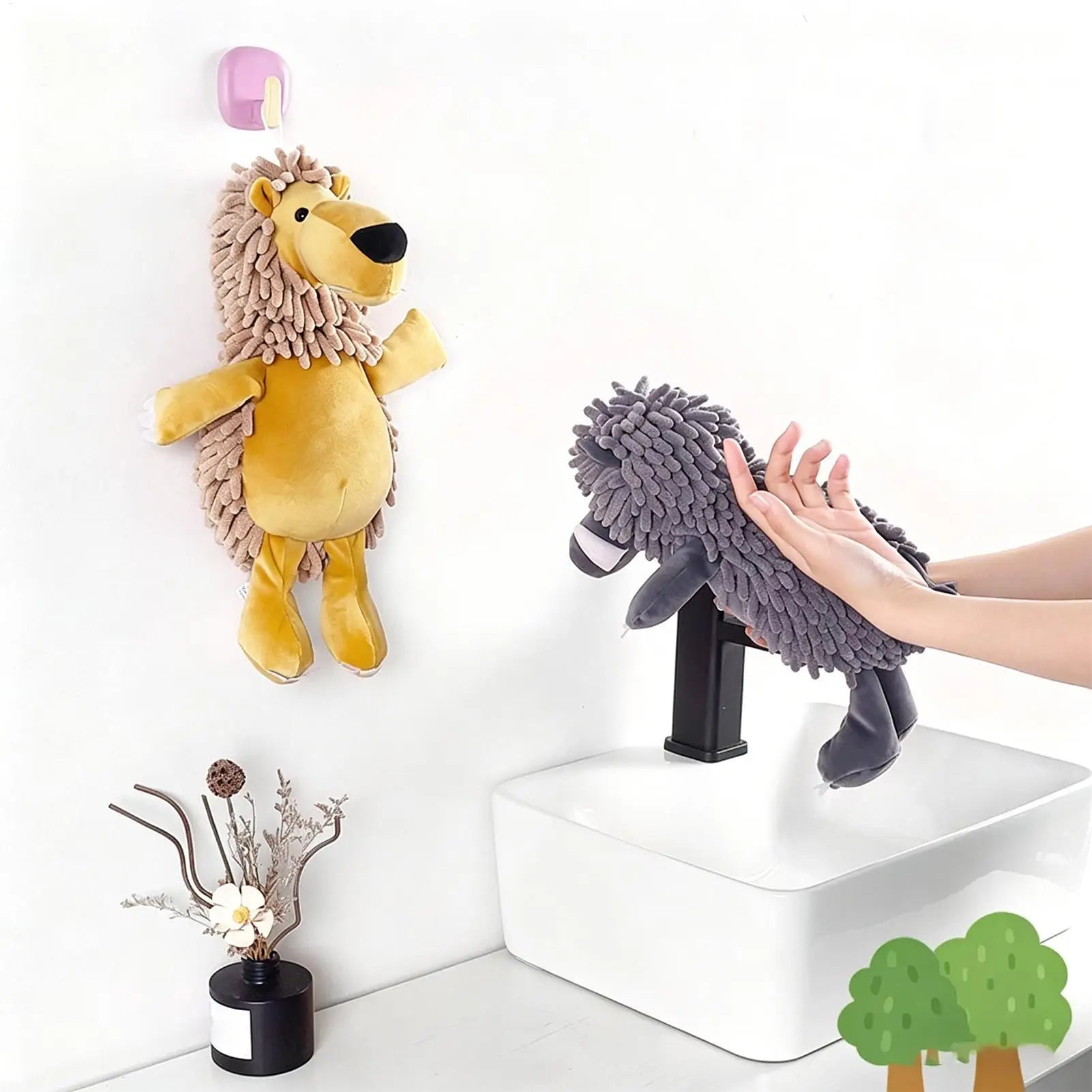 Chenille Animal Hand Towel Wild Boar Lion Shape Soft Water Absorption