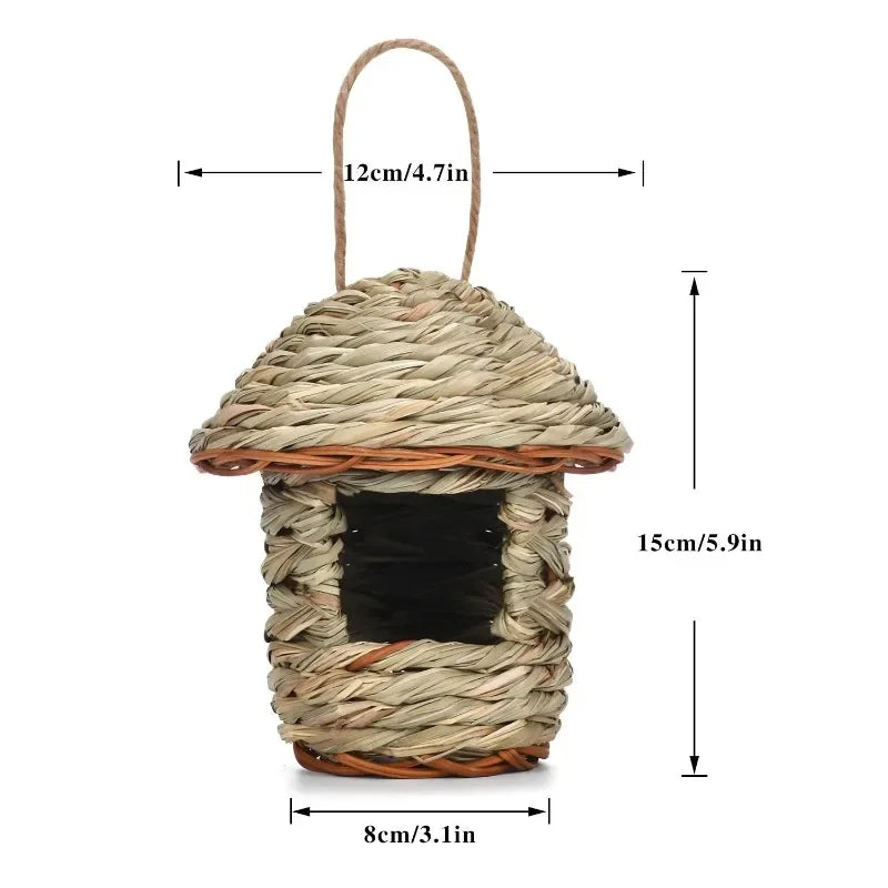 Hand-Woven Straw Bird Nest House – Outdoor Hanging Birdhouse