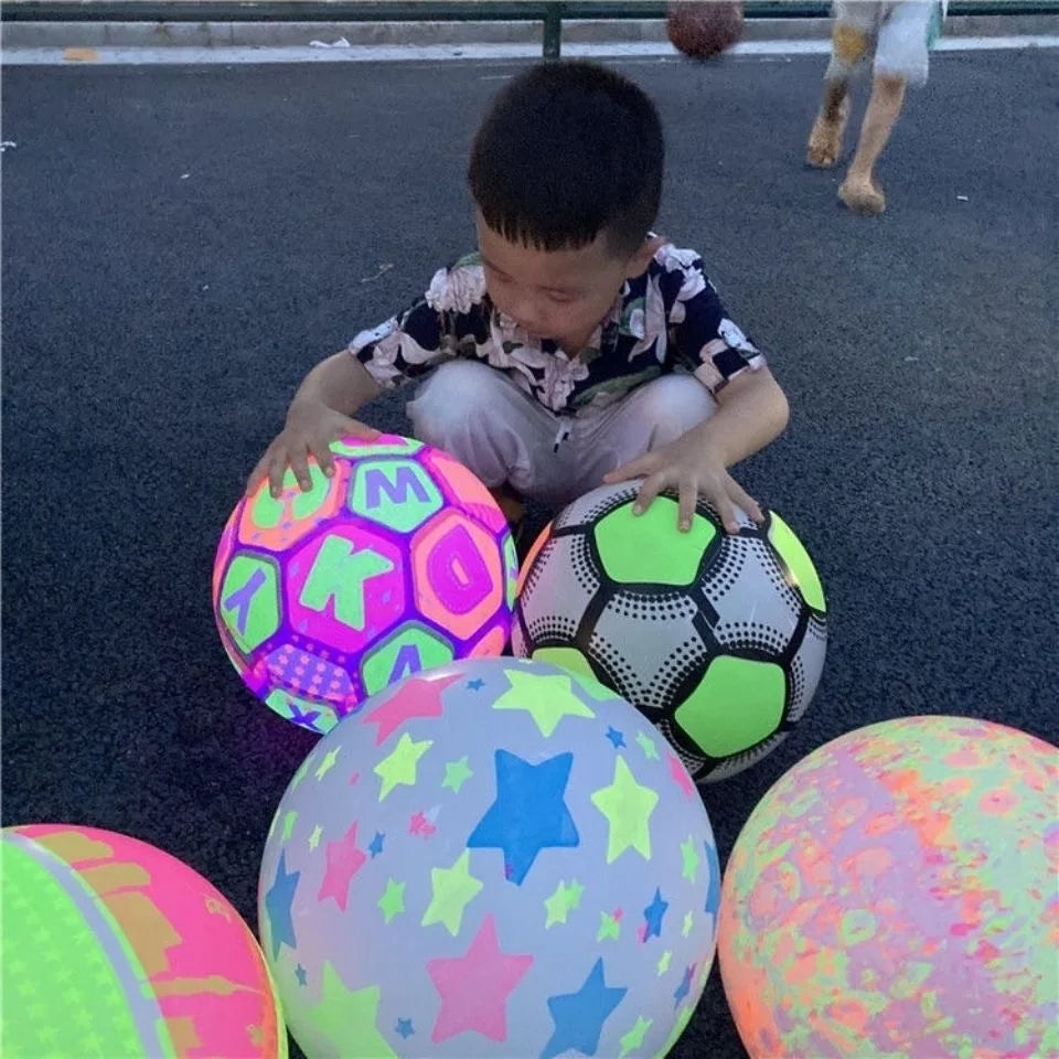 Glow Dark Soccer Ball LED Light Up Inflatable PVC Football Kids