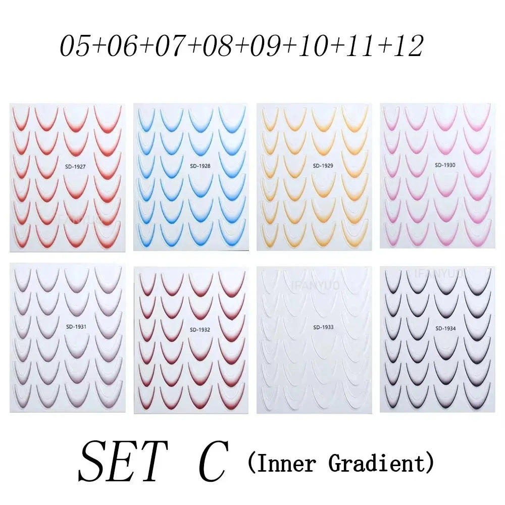 Gradient French Line Nail Art Stickers Self-adhesive Decals Design Zpaxo C Set-Inner Gradient