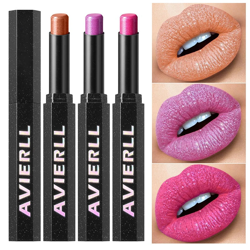 Diamond Glitter Lipstick Makeup Rich Color High Pigment Shiny Pearlescent Solid Lip Gloss Waterproof Daily Lip Stain Cosmetic Zpaxo
