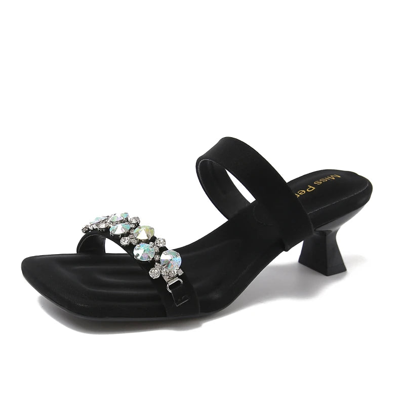 Square Toe High Heels Slippers Women Luxury Crystal Shoes Sexy Heeled Sandals 2025 Trend New Summer Party Woman Pumps Sandalias Zpaxo 39 black