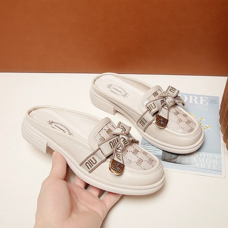Loafers Baotou Half-slippers Women's Single Shoes 2023 Summer Bowknot Zpaxo