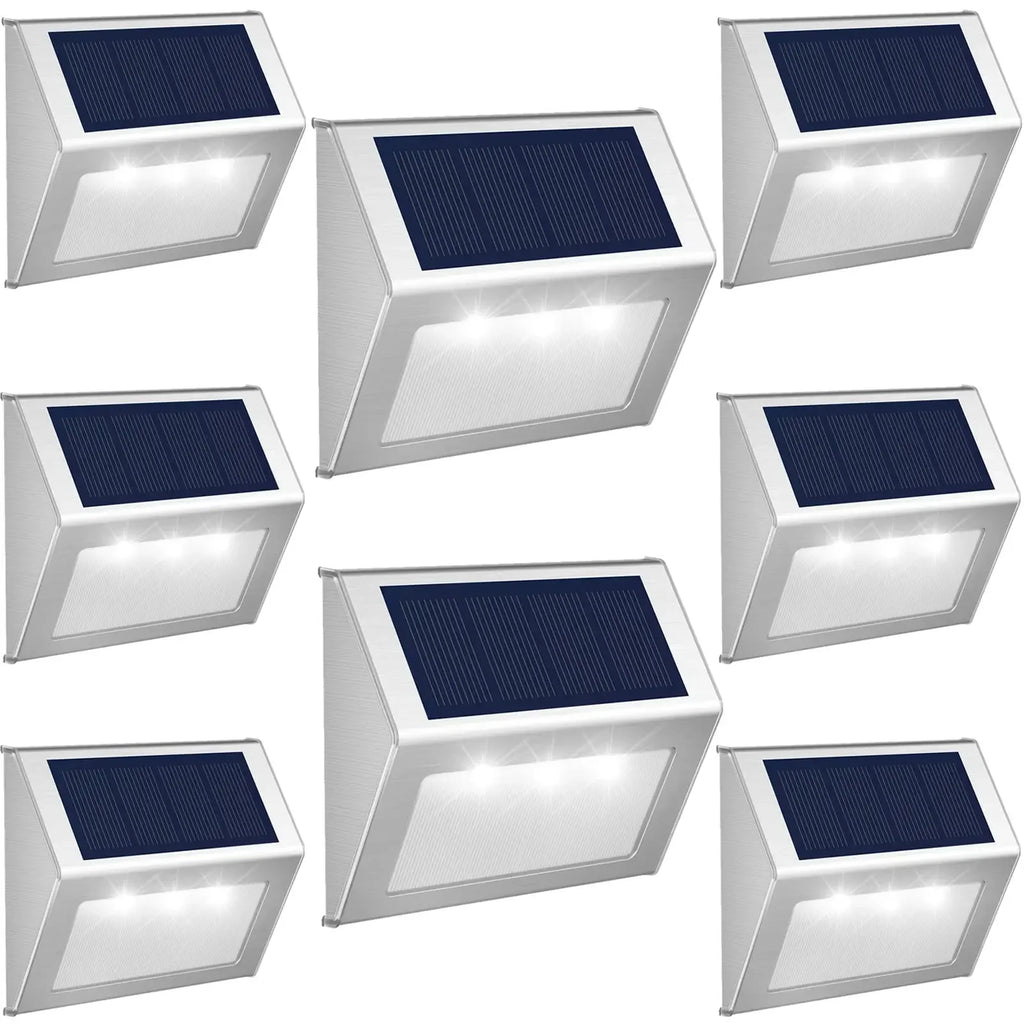 Outdoor Solar Powered Stairs Lights Waterproof Stainless Steel Zpaxo 8PCS- Cool White
