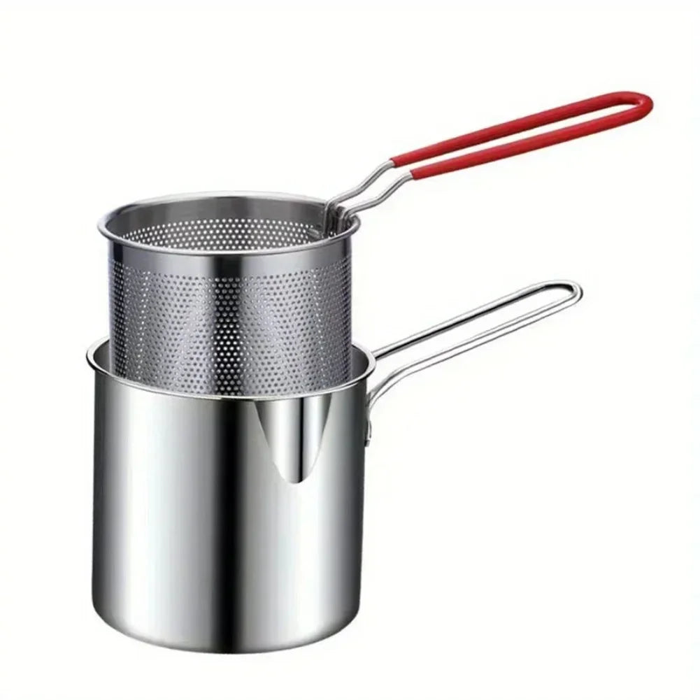 stainless steel fryer with French fries and chicken wings, household small oil pot with filter screen, Tianfu Luo pot Zpaxo