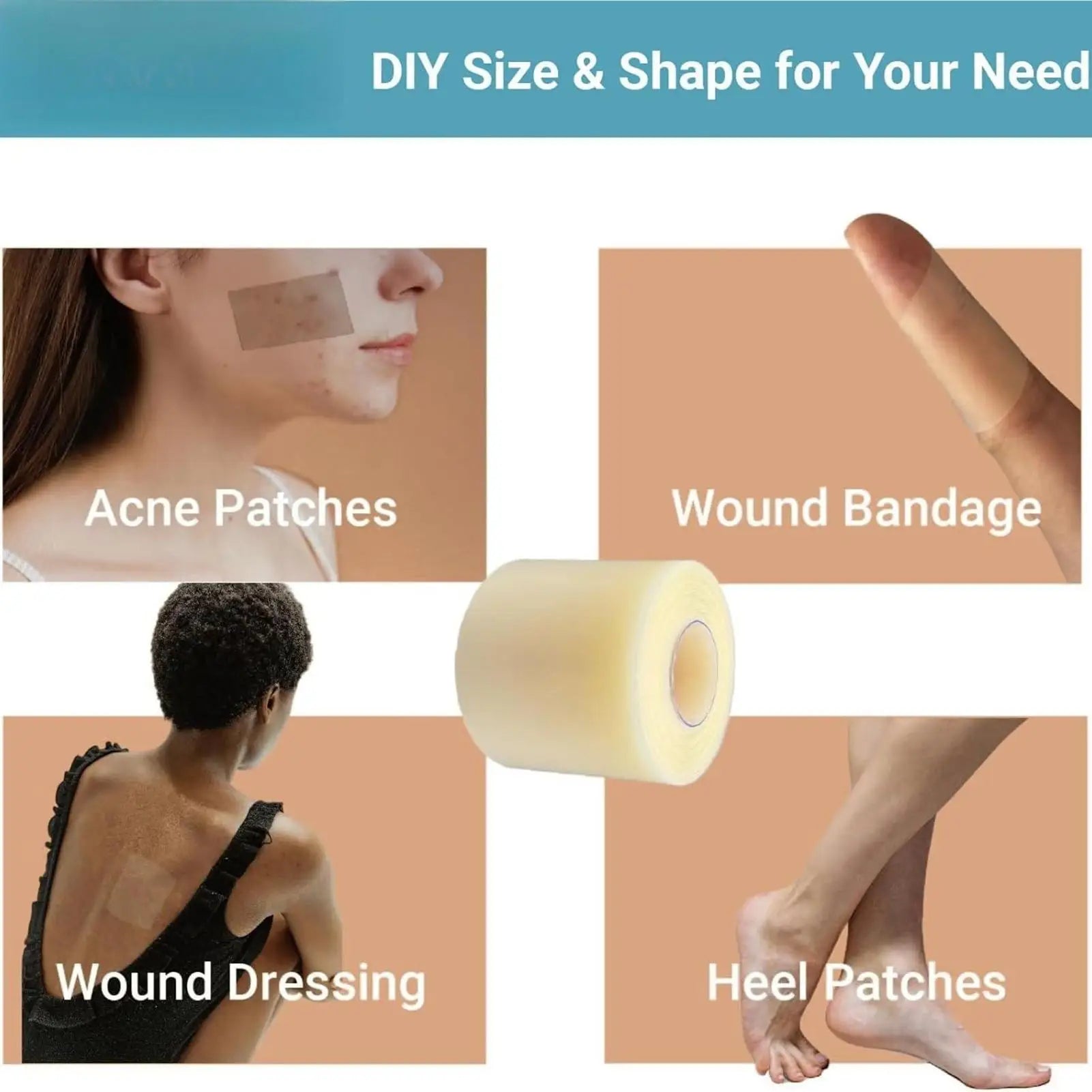Hydrocolloid Bandages Roll 16.4ft Hydrocolloid Patch Bandages Waterproof Cuttable Pad for Daily Wear Face Body Burns Gym Zpaxo