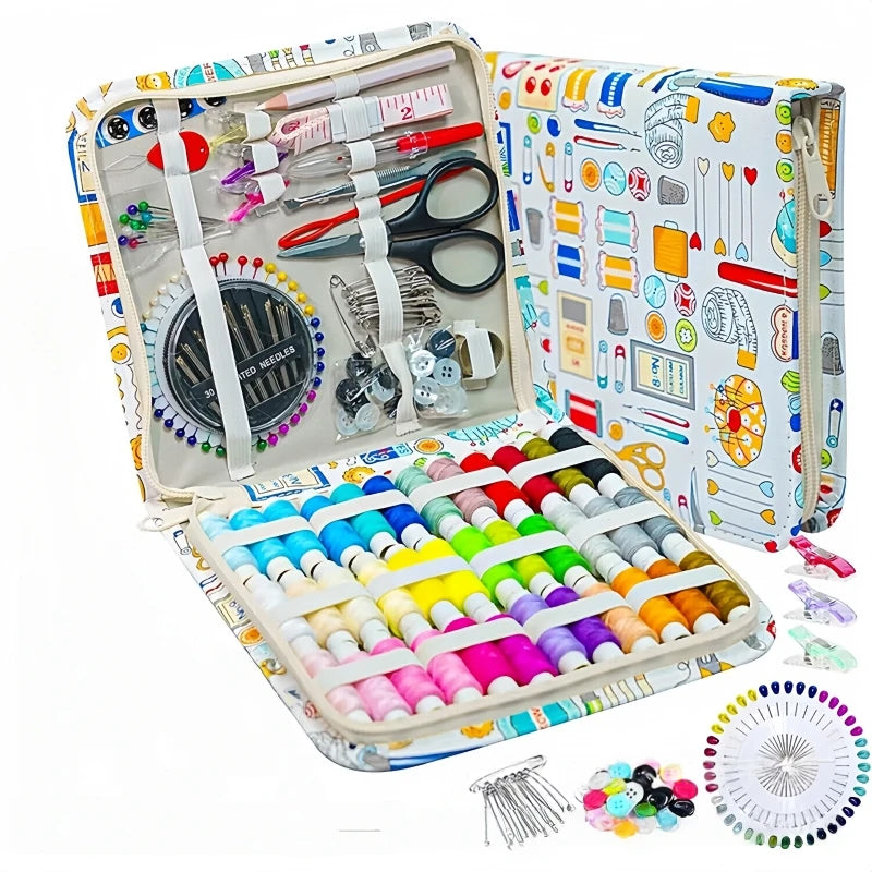 Sewing Kit Complete Set with Threads Needles Scissors Tape Measure Buttons and More for DIY Handcraft Projects Home and Travel Zpaxo ZXB printing 168