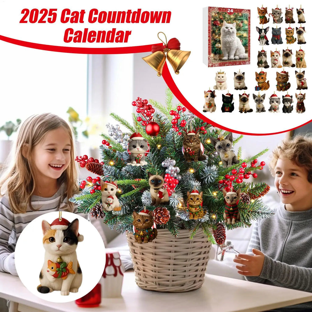 Cat Advent Calendar 24 Days Countdown 2D Acrylic Kitten Ornaments