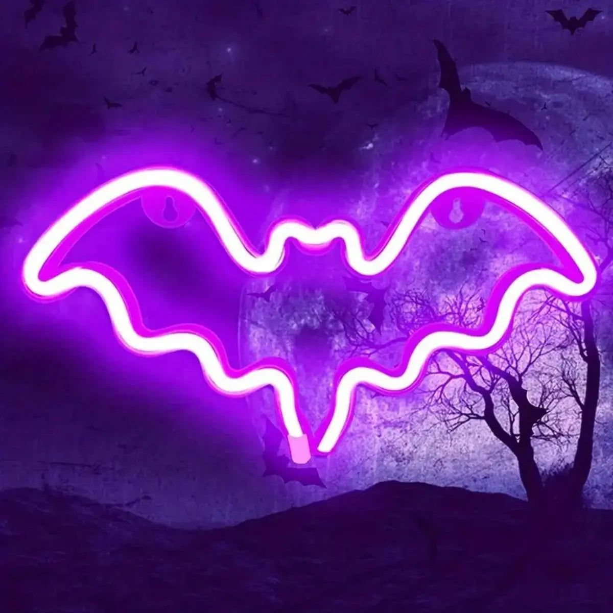 Halloween Decorative LED Bat Neon Lights Wall Decor Shaped Battery Zpaxo Purple