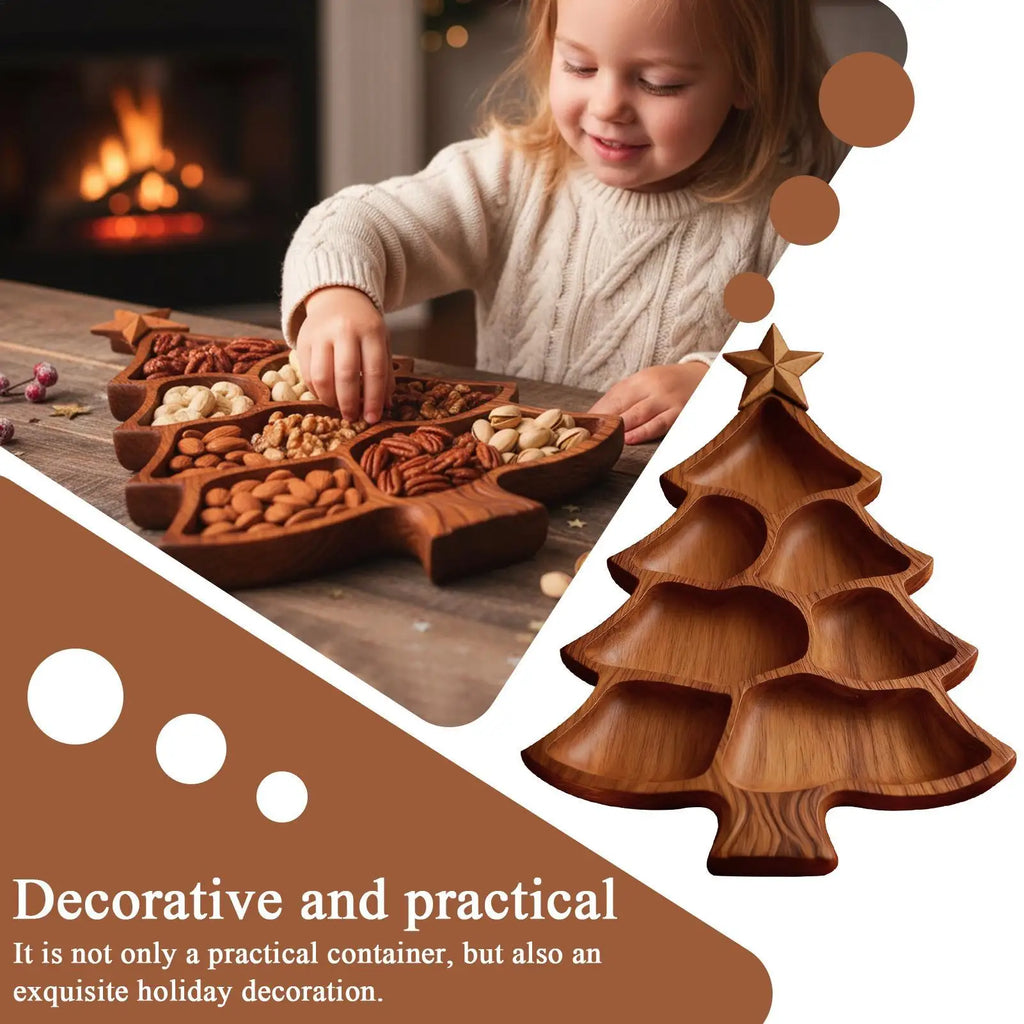 Christmas Tree Charcuterie Board Wooden Divided Food Tray Cheese