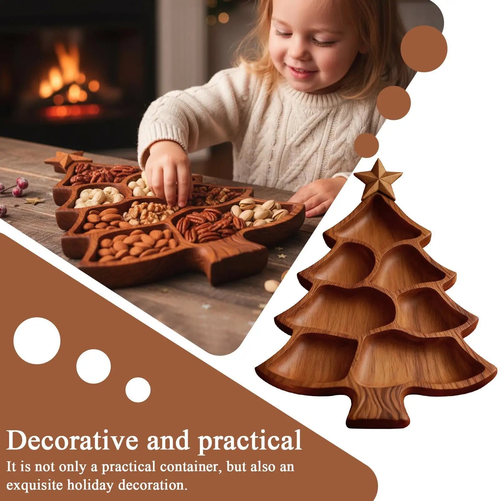 Christmas Tree Charcuterie Board Wooden Divided Food Tray Cheese