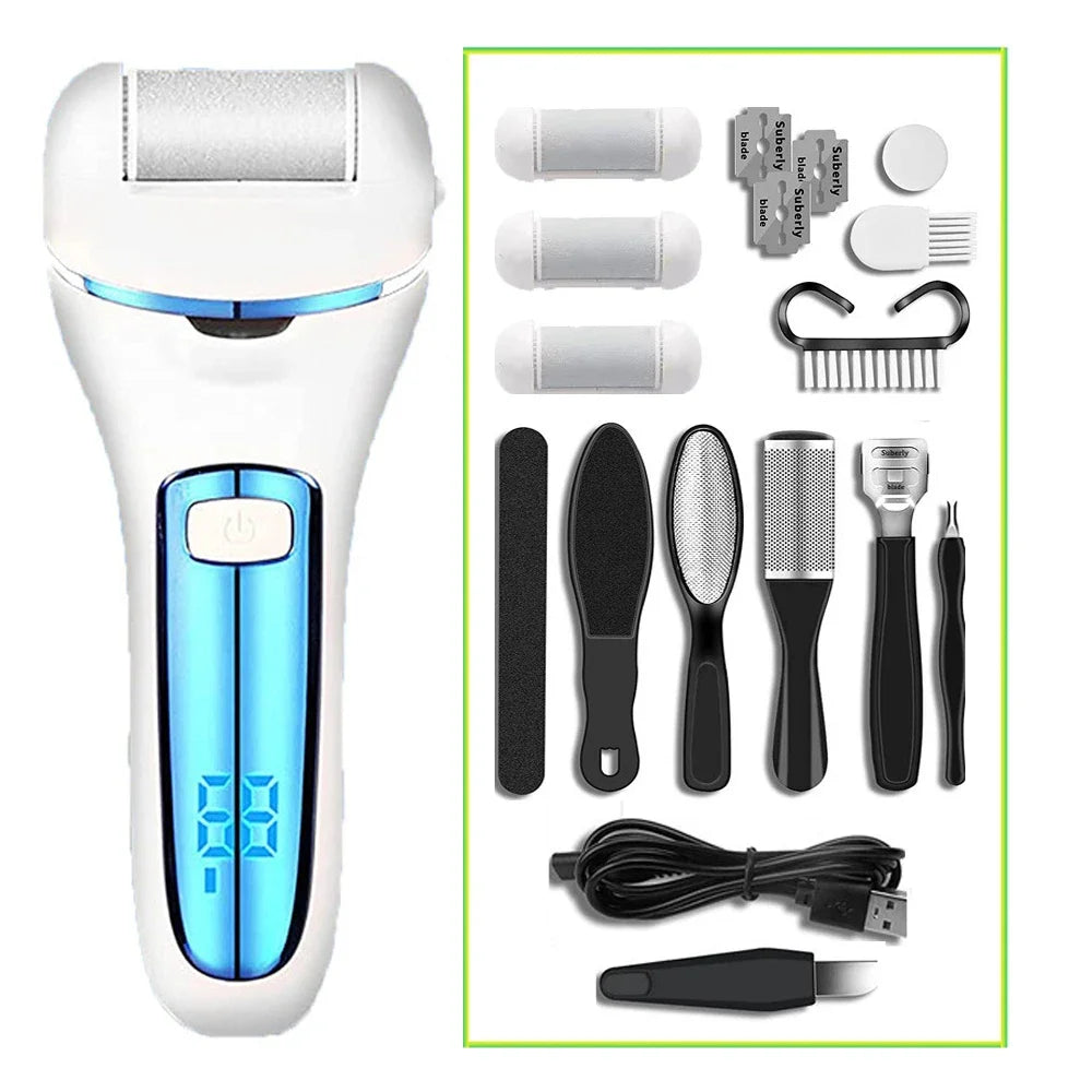 Electric Foot Callus Remover – 18-in-1 Rechargeable Pedicure Kit Electric Callus Remover Zpaxo FT001-Blue-10PCS