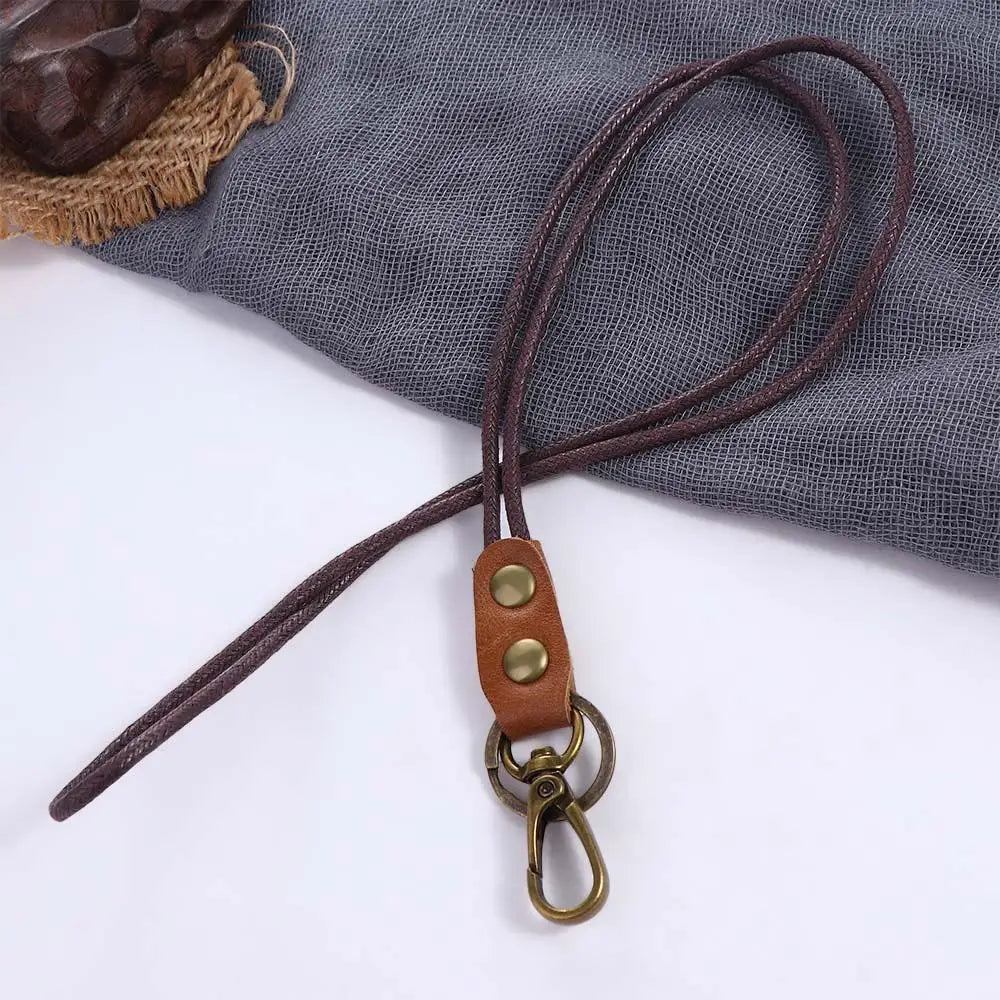 Genuine Leather Keychain Badge Holder ID Card Holder Wrist Neck Lanyard Phone Neck Strap Work Card Holder Leather Lanyard Zpaxo