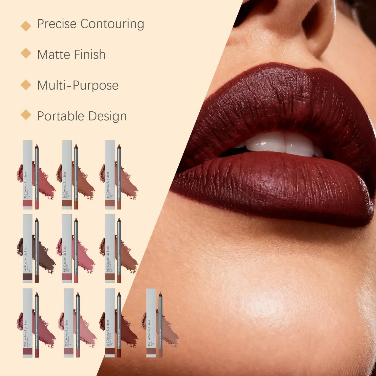 Matte Lip Liner Pencil – Waterproof, Multi-Color, Long-Lasting Lip Liner Pencil Zpaxo
