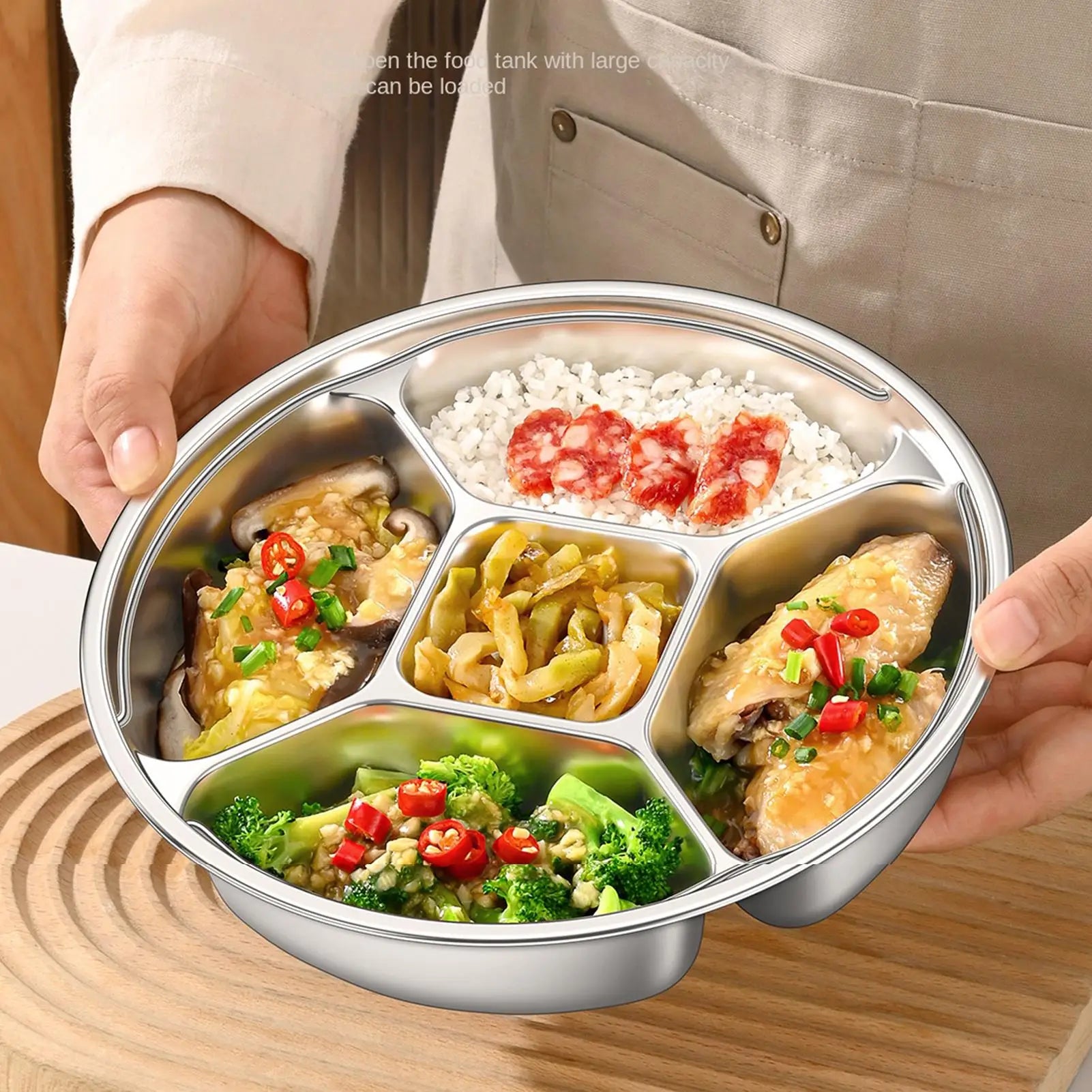 5-Grid Divided Stainless Steel Serving Tray | Snack & Fruit Plate Divided Serving Tray Zpaxo