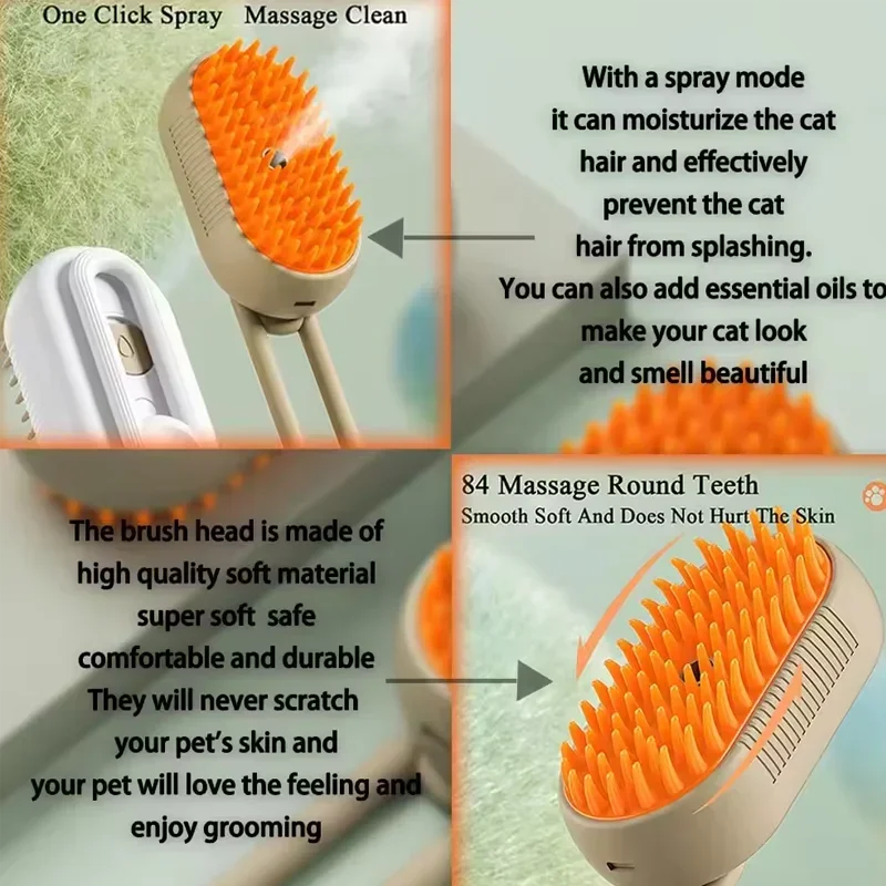 Cat Dog Pet Spray Massage Brush One Button Steam Spray Folding Rotatable Floating Hair Bath Hair Removal Brush Comb Zpaxo
