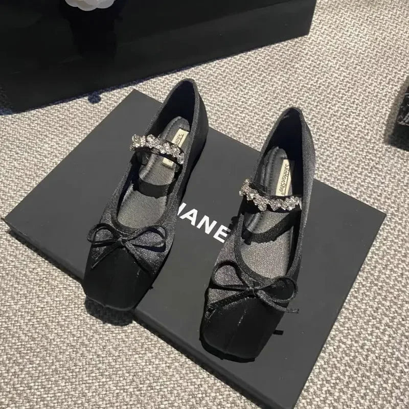 Square Toe Flat Shoes for Women Rhinestone Spring Autumn 2025 New Ballet Shoes Mary Jane Shoes for Women Big Size 42 43 44 Zpaxo